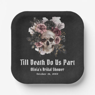 Assiettes En Carton Halloween gothique noir Fête des mariées crâne flo