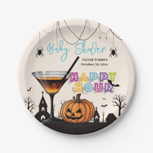 Assiettes En Carton Halloween Happy Hour Citrouille Cocktail Baby show (Devant)