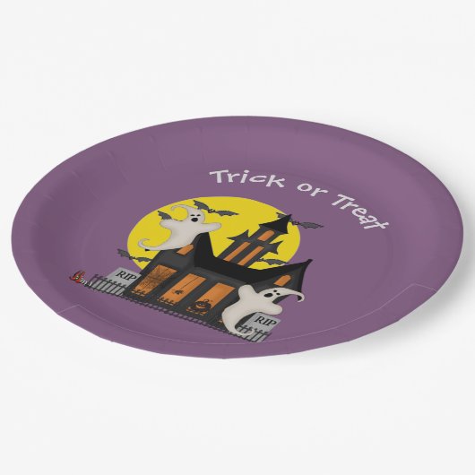 Assiettes En Carton Halloween Haunted House Papier Plaque (Angle)