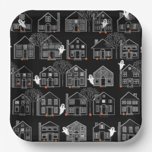 Assiettes En Carton Halloween Haunted Maisons (Recto)