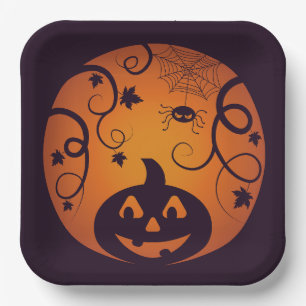Assiettes En Carton Halloween Jack-o'-lantern citrouille visage et ara