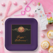 Assiettes En Carton Halloween Jack-o-lanterne effrayant | Violet (Fête)