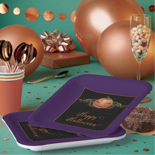 Assiettes En Carton Halloween Jack-o-lanterne effrayant | Violet (Multi)