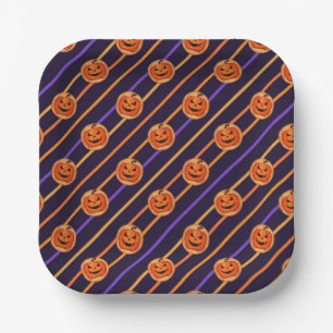 Assiettes En Carton Halloween Jack-O-Lanterne noir rayé