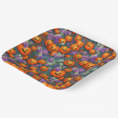 Assiettes En Carton Halloween Jack-o'-lanternes Et Fleurs Violettes (Angulaire)