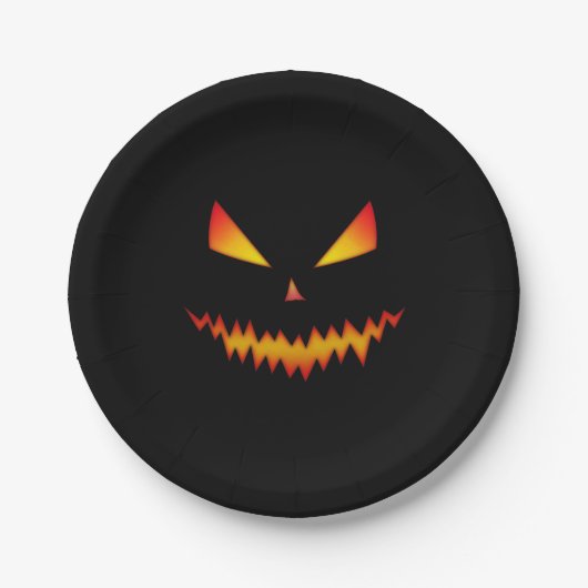 Assiettes En Carton Halloween Jack O'Lantern visage cool effrayant mal (Devant)