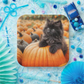 Assiettes En Carton Halloween Kitten noir sur un Citrouille (Fête)