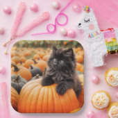 Assiettes En Carton Halloween Kitten noir sur un Citrouille (Fête)