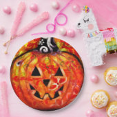 Assiettes En Carton Halloween lunaire Jack-O-Lantern Abstrait Orange (Fête)