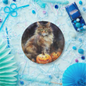 Assiettes En Carton Halloween Maine Coon Chat Avec Crainte Citrouille (Fête)