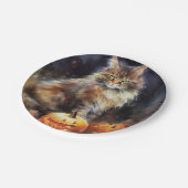 Assiettes En Carton Halloween Maine Coon Chat Avec Crainte Citrouille (Angle)