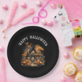 Assiettes En Carton Halloween Maison hantée avec Citrouilles & Foliage (Fête)