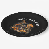 Assiettes En Carton Halloween Maison hantée avec Citrouilles & Foliage (Angle)