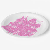 Assiettes En Carton Halloween Maison peinte rose (Angle)