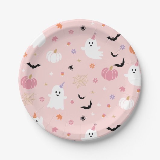 Assiettes En Carton Halloween mignon Dusty rose fantôme (Devant)