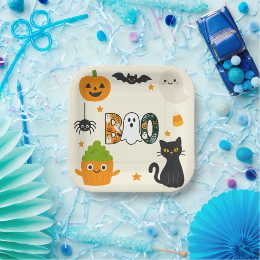 Assiettes En Carton Halloween modifiable - Little Monster Bash - (Fête)