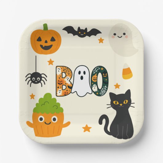 Assiettes En Carton Halloween modifiable - Little Monster Bash - (Recto)