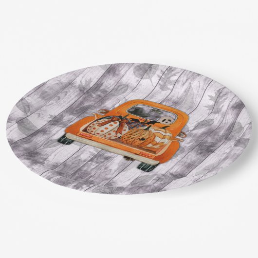 Assiettes En Carton Halloween moisson orange camionnette avec citrouil (Angle)