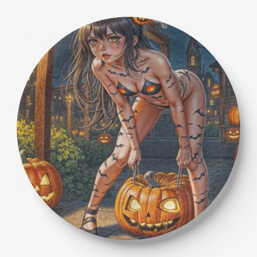 Assiettes En Carton Halloween Monster Jack-o-Lantern & Bat Vixen Girl (Devant)