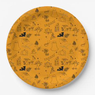 Assiettes En Carton Halloween motif de fantômes, maisons, escouade d'a
