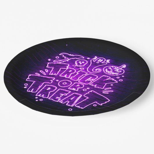 Assiettes En Carton Halloween Neon Llow Look Purple Trreat Party (Angle)
