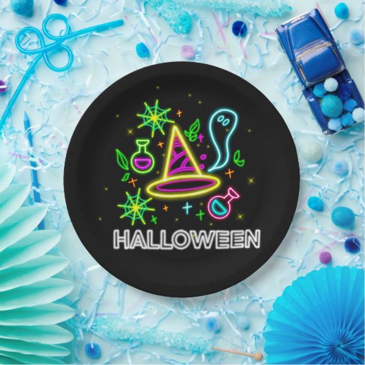 Assiettes En Carton Halloween Neon Look Casquette Ghost Web Party 9" (Fête)