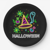 Assiettes En Carton Halloween Neon Look Casquette Ghost Web Party 9" (Devant)