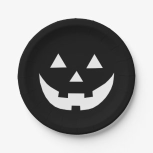 Assiettes En Carton Halloween noir blanc Jack-o'-lantern effrayant dr