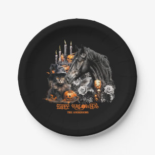 Assiettes En Carton Halloween noir Cheval noir Chat éffrayant