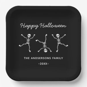 Assiettes En Carton Halloween noir et blanc dessin main squelette heur