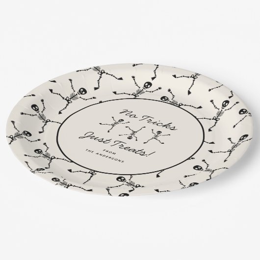 Assiettes En Carton Halloween noir et blanc main dessinée squelette Ha (Angle)