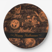 Assiettes En Carton Halloween noir et orange hanté (Devant)