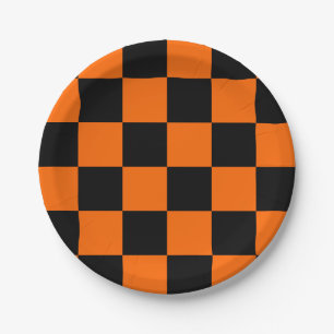 Assiettes En Carton Halloween Noir Orange à carreaux