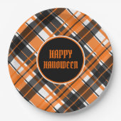 Assiettes En Carton Halloween noir orange et blanc plaid (Devant)