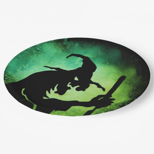 Assiettes En Carton Halloween noir vert sorcier (Angle)