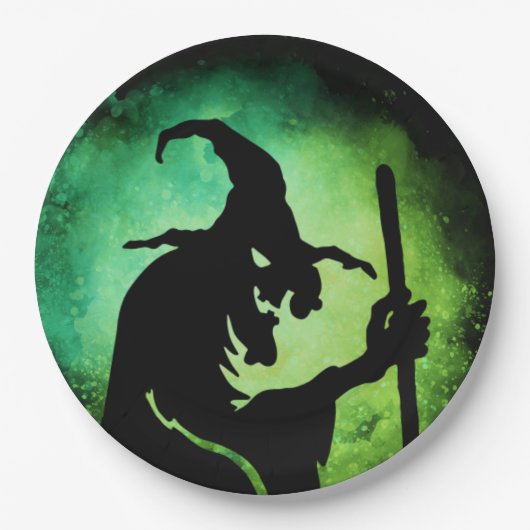 Assiettes En Carton Halloween noir vert sorcier (Devant)