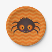 Assiettes En Carton Halloween Orange Chevron Cute Spider Design (Devant)