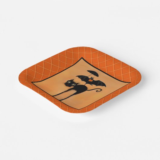 Assiettes En Carton Halloween Party Black Cat and Bat Paper Plates (Angulaire)
