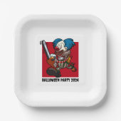 Assiettes En Carton Halloween Party Crazy Chainsaw Clown Modifier le t (Recto)