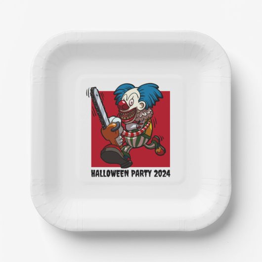 Assiettes En Carton Halloween Party Crazy Chainsaw Clown Modifier le t (Recto)