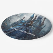 Assiettes En Carton Halloween Party Haunted Maison Bleue Nuit Effrayan (Angle)