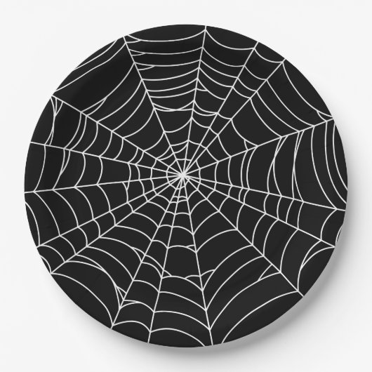 Assiettes En Carton Halloween Party, Spider Web, noir et blanc (Devant)