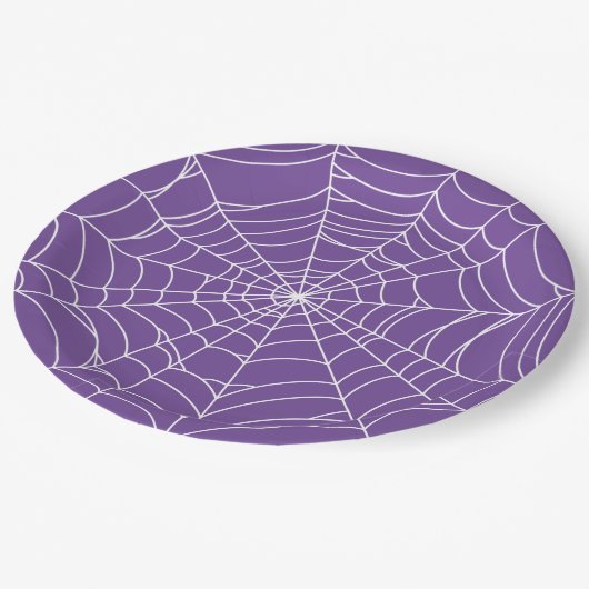 Assiettes En Carton Halloween Party, Spider Web, Purple and White (Angle)