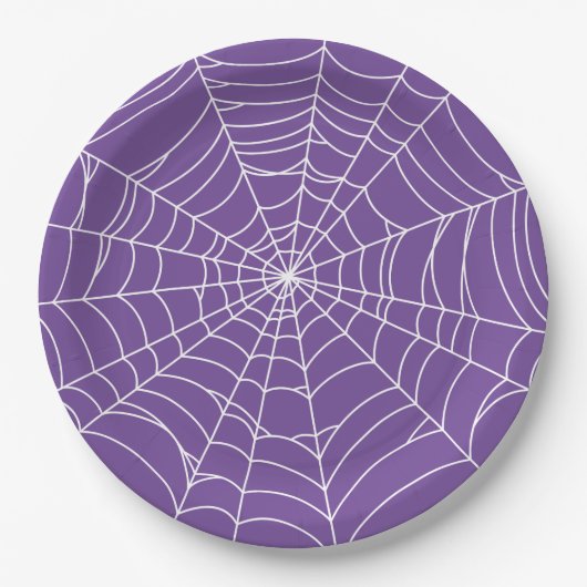 Assiettes En Carton Halloween Party, Spider Web, Purple and White (Devant)