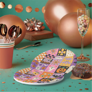 Assiettes En Carton Halloween Patchwork Motif - Carrés festifs avec