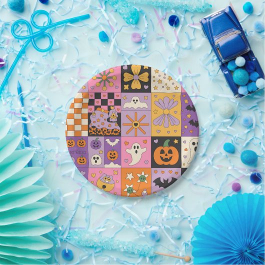 Assiettes En Carton Halloween Patchwork Motif - Carrés festifs avec (Fête)