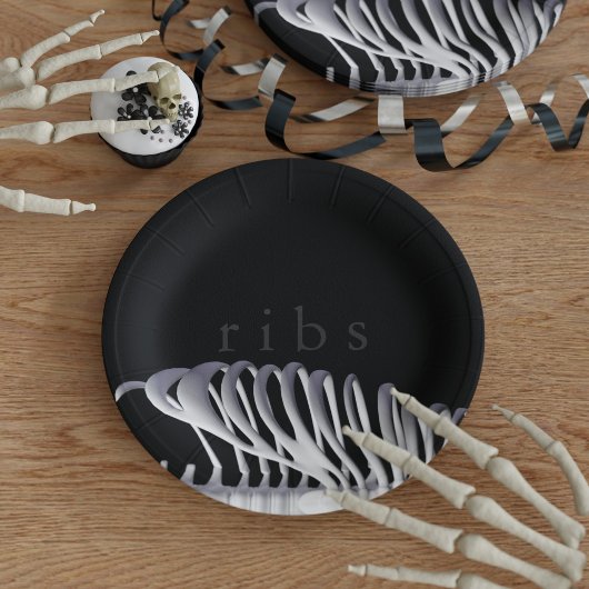 Assiettes En Carton Halloween personnalisé Ribs squelettes noir blanc