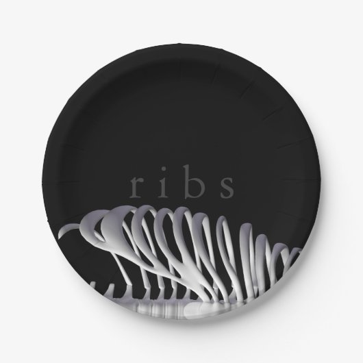 Assiettes En Carton Halloween personnalisé Ribs squelettes noir blanc (Devant)