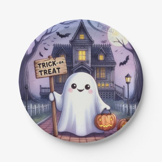 Assiettes En Carton Halloween Pumpkin and Ghost  (Devant)