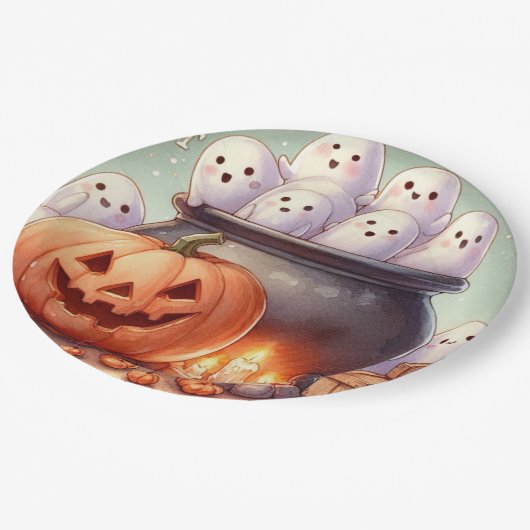 Assiettes En Carton Halloween Pumpkin and Ghosts  (Angle)